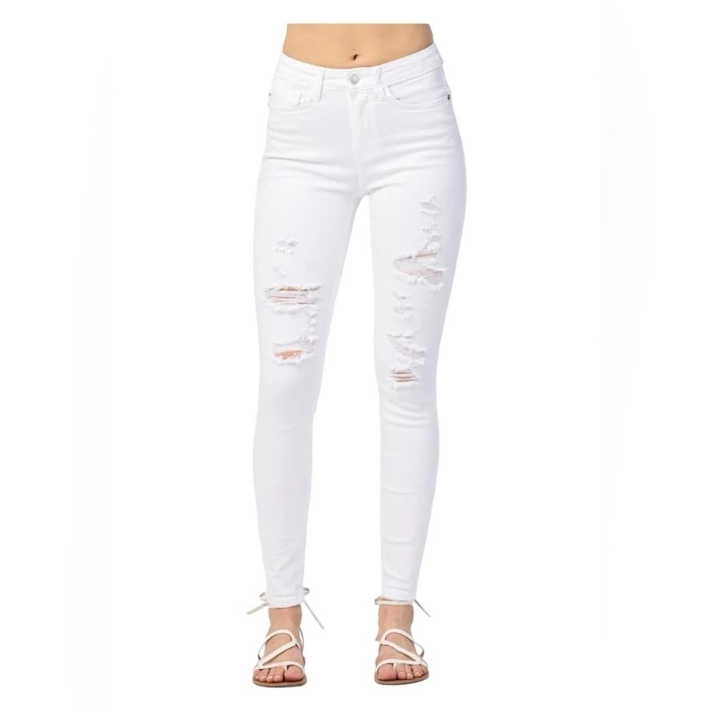 Judy Blue Distressed Mid Rise Skinny Jeans Size 28 White